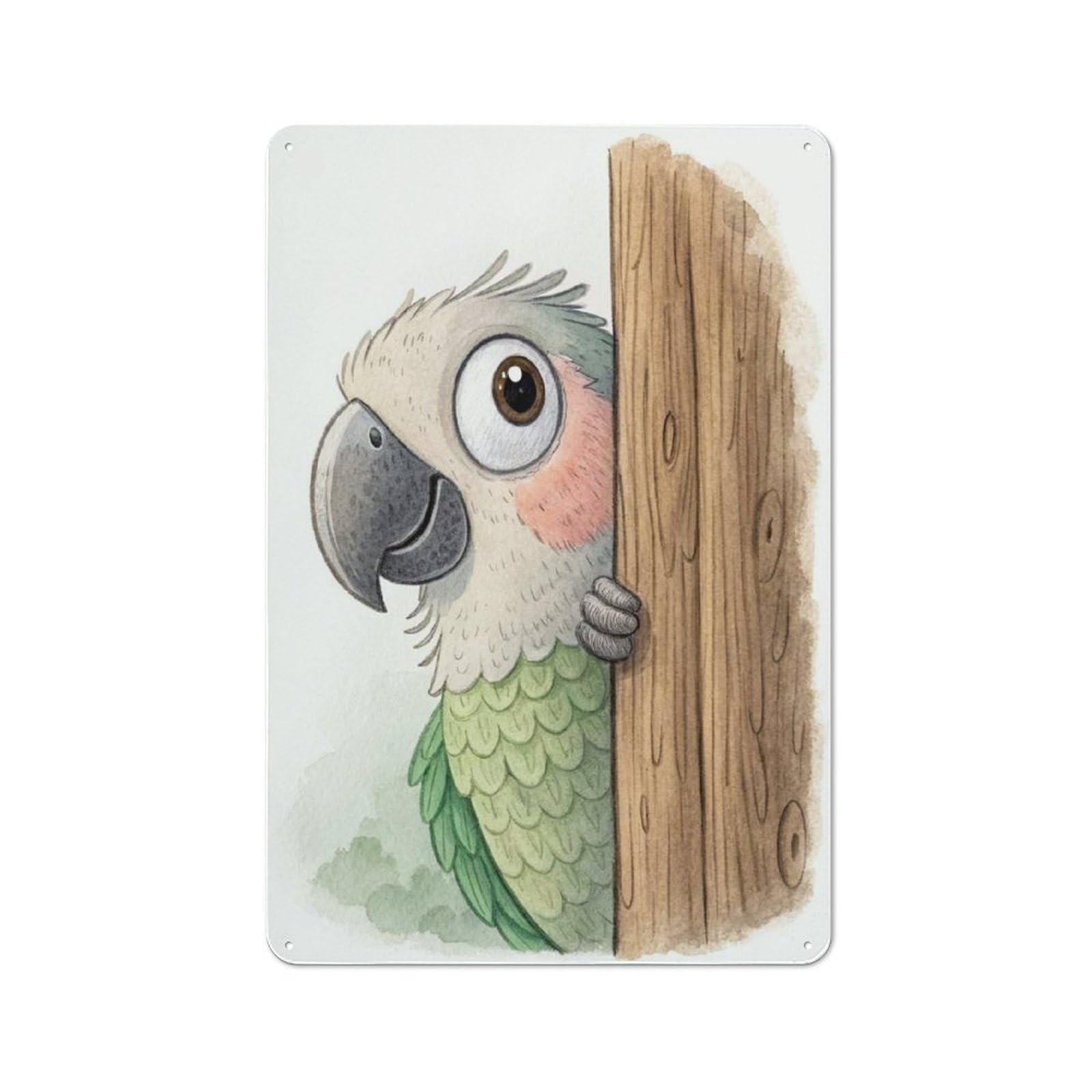 Junmoney Style-10 Cute Parrot Peeking From Behind A Tree Vintage Tin Sign 30X20cm For Garage Wall, For Everyday Room Decor With A Vintage Look