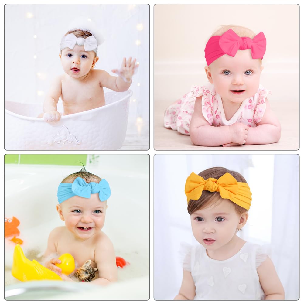 Aolso Lot de 20 bandeaux pour bébé fille avec nœuds pour cheveux de nouveau-né à tout-petit