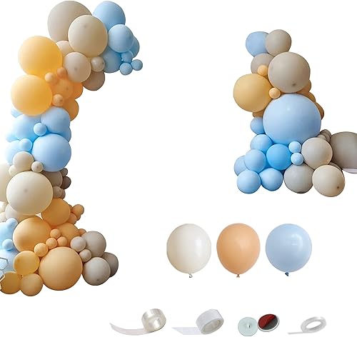 Combinaciones de globos, 110 piezas de color azul macarrón natural arena crema melocotón globo guirnalda arco kit para niños pequeños tema
