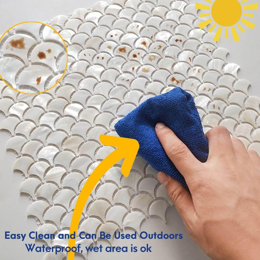 Diflart White Mother of Pearl Shell Fish Scale Mosaic Tile Backsplashe for Kitchen Shower Bathroom Pack of 6 Sheets