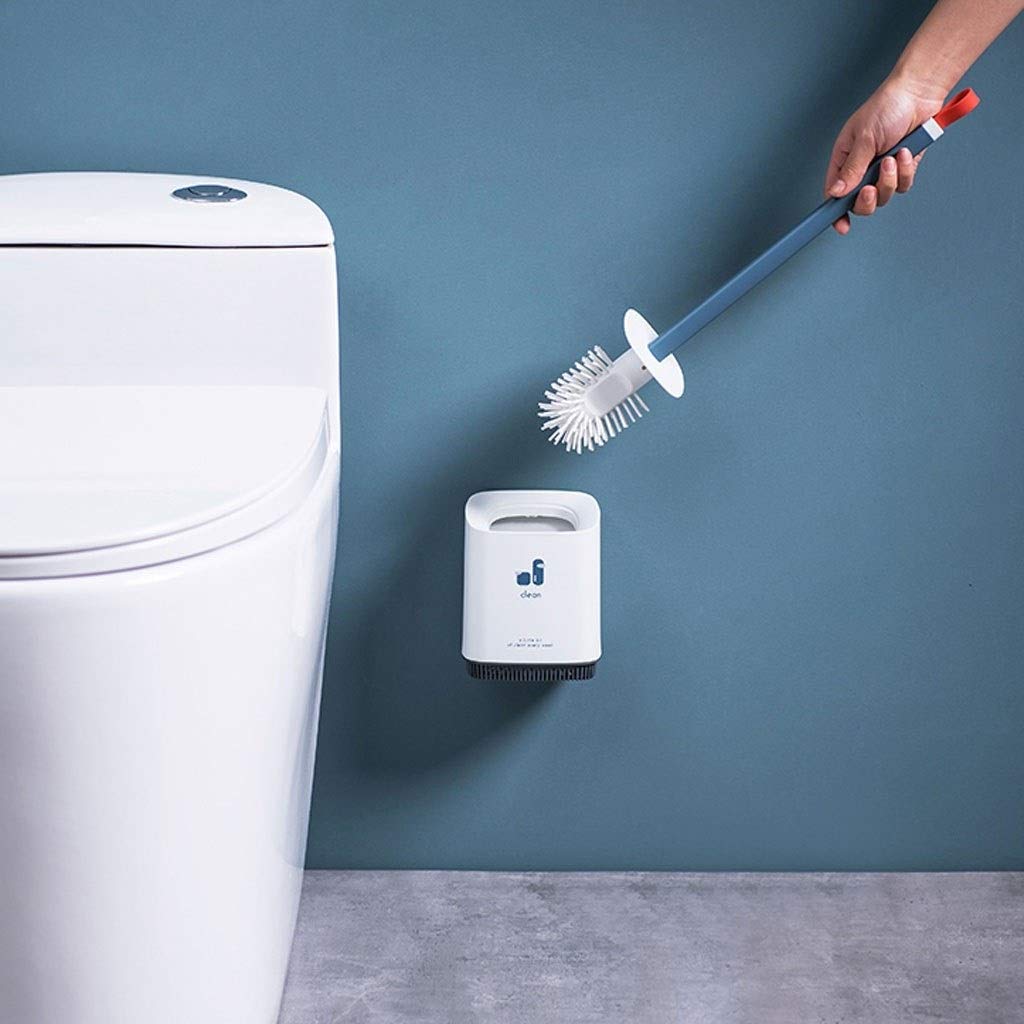 Diseño Clásico Escobilla de baño, WC independiente cepillo de plástico y soporte de mango largo cepillo de limpieza, cepillo suave de la cabeza no dañará la superficie del inodoro Escobillas de Baño