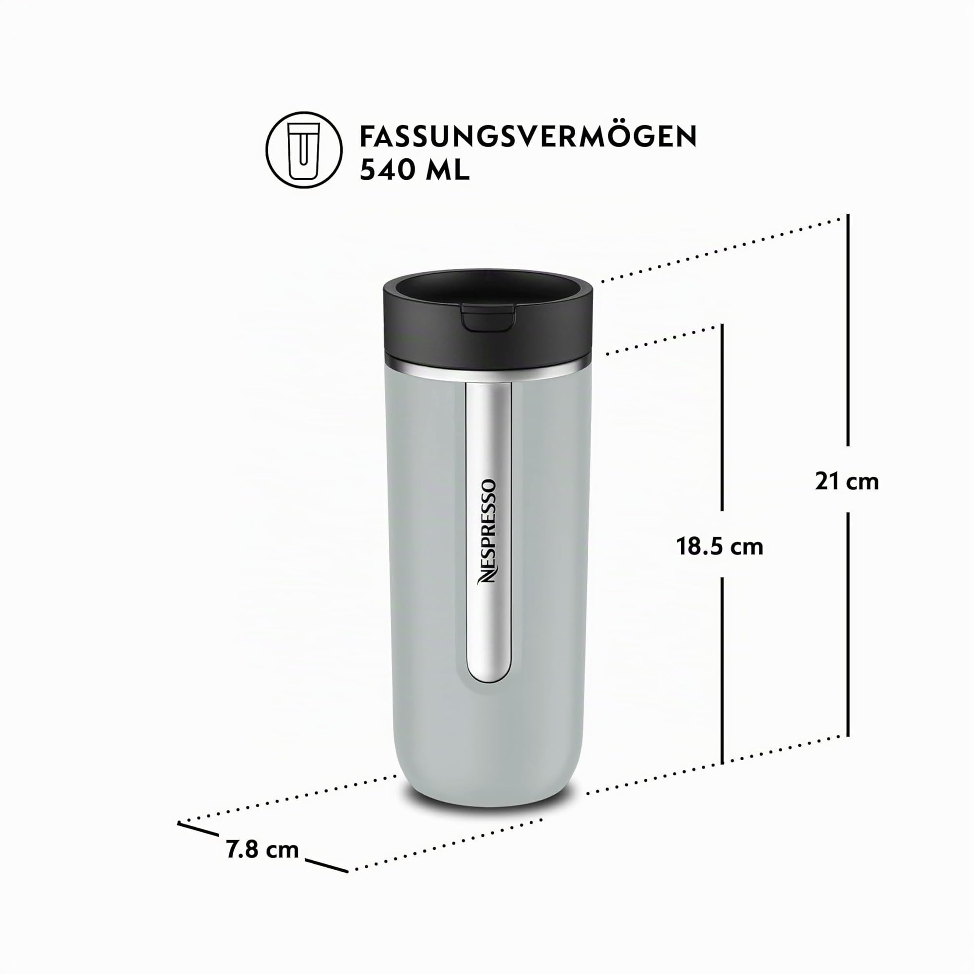 Nespresso Travel Mug Thermobecher Large Smokey Blue 540ml | Kaffeebecher to go aus Edelstahl mit Deckel, hält kalt & warm für Kaffee, Tee, Matcha etc., auslaufsicher & spülmaschinenfest