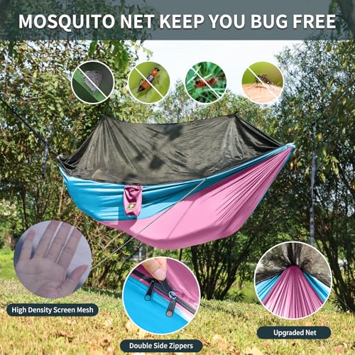 Image of Kids Hammock, Camping Hammock with Mosquito Net, Lightweight Nylon Portable Hammock with 10ft Tree Straps,Hammocks for Travel Hiking Backpacking Beach Patio