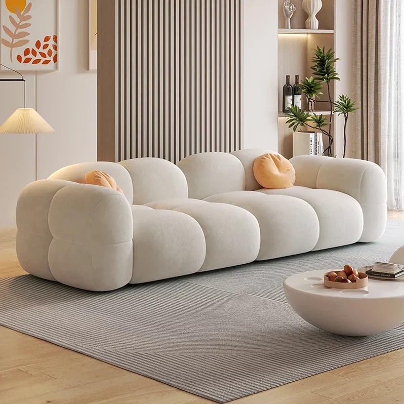 Prith Velvet Modern Cloud Sofa Upholstered 3 Seater Sofa Three Seater Sofa for Living Room Hotels & Offices (Ivory)