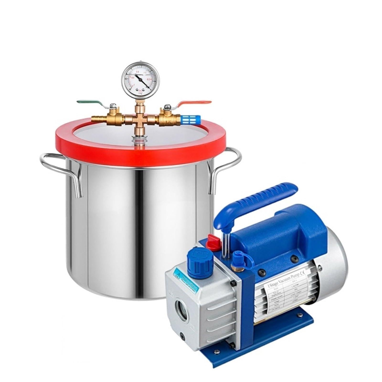 CUDTAPI Vacuum Pump, 2 Gallon Vacuum Chamber Controlled By 1.8CFM Pump 9L 220ml Rotary