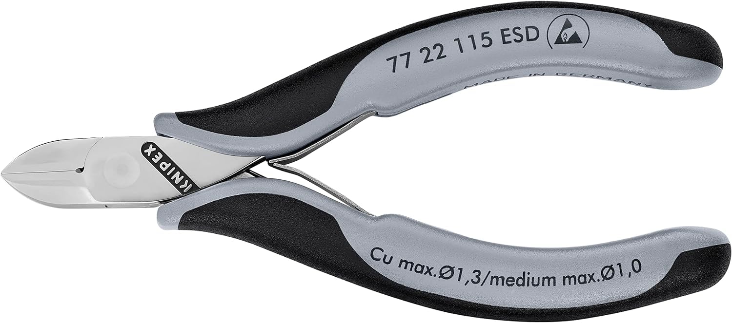 KNIPEX Elektronik-Seitenschneider ESD mit durchgestecktem Gelenk mit Mehrkomponenten-Hüllen 115 mm, 77 22 115 ESD