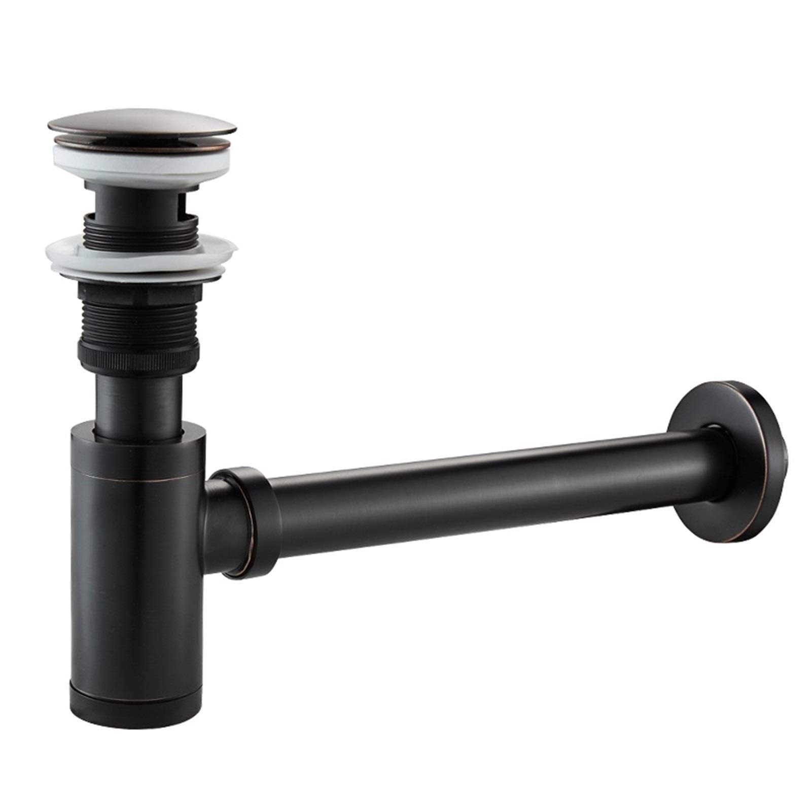 Trampa Redonda para Fregadero de baño, Kit de desagüe P-Trap Tubo y válvula desagüe Lavabo con rebosadero, Tapones de Desagüe Lavabo Válvula Pop-up Universal (Color : Negro)