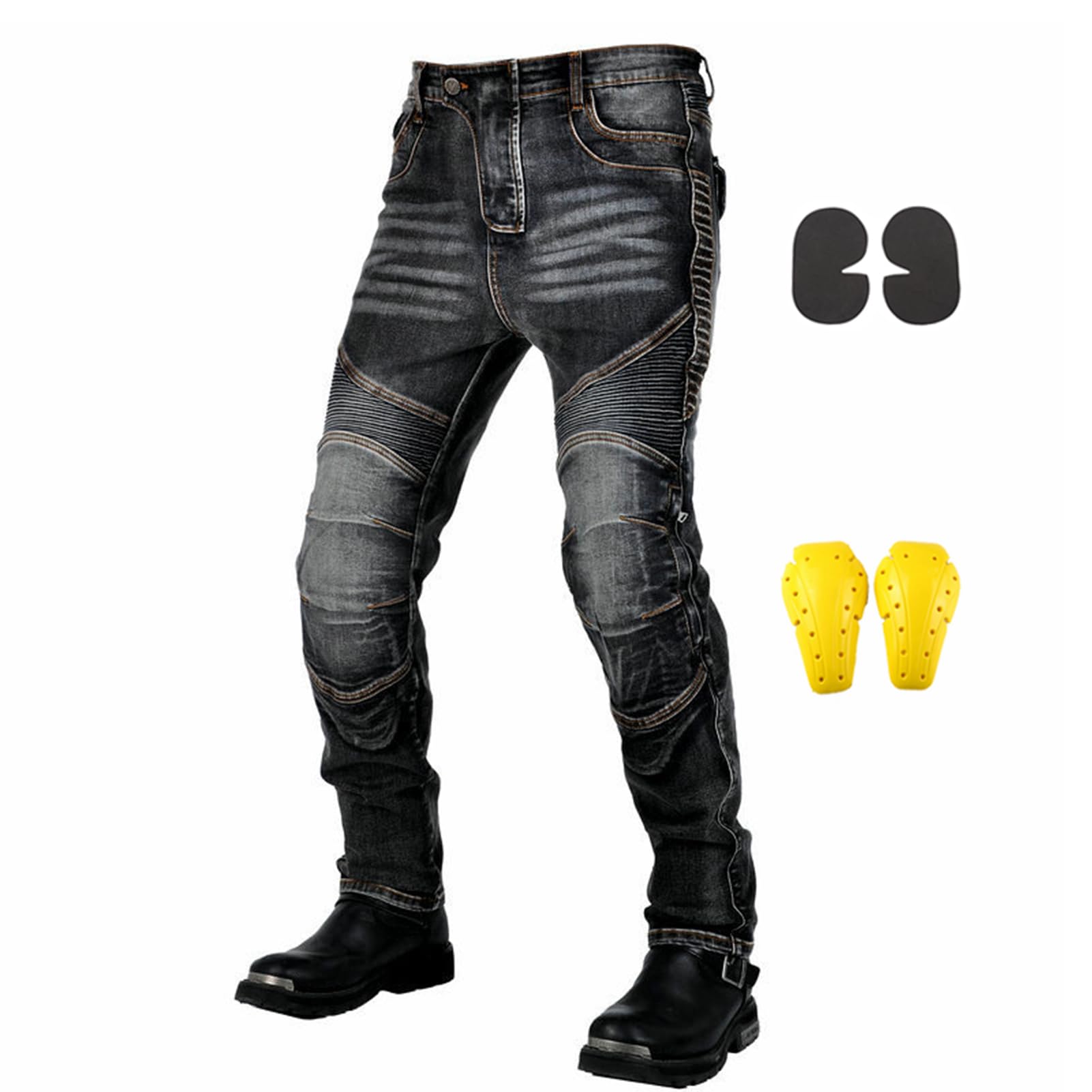 Motorradhose Herren, Motorrad Jeans Herren mit Protektoren, Aramidfaser Jeans Motorrad, Motorrad Hose mit Oberschenkeltaschen