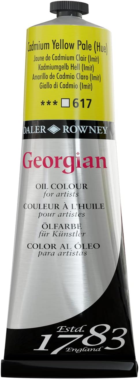 Daler Rowney Georgian Oil Paint Cadmium Yellow Pale Hue 225ml Tube - Art Paints for Canvas Paper and More - Oil Painting Supplies for Artists and Students - Artist Oil Paint for Any Skill Set