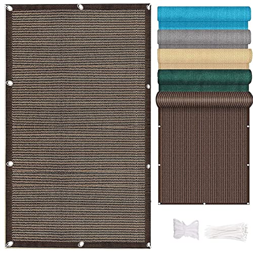 AMZYU Balkon Sichtschutz Garten 60 x 350 cm Sonnensegel Sonnenschutz Garten Windschutz Atmungsaktiv mit Ösen, Nylon Kabelbinder und Kordel für Garten, Balkon, Braun