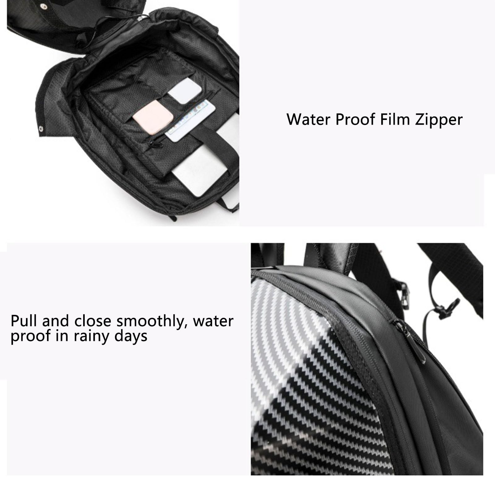 Luocute Programmierbarer LED-Rucksack, Erweiterbare wasserdichte Hartschalen-LED-Laptoptasche für Reisen, Motorradfahren, USB-betriebene Helm-Aufbewahrungstasche