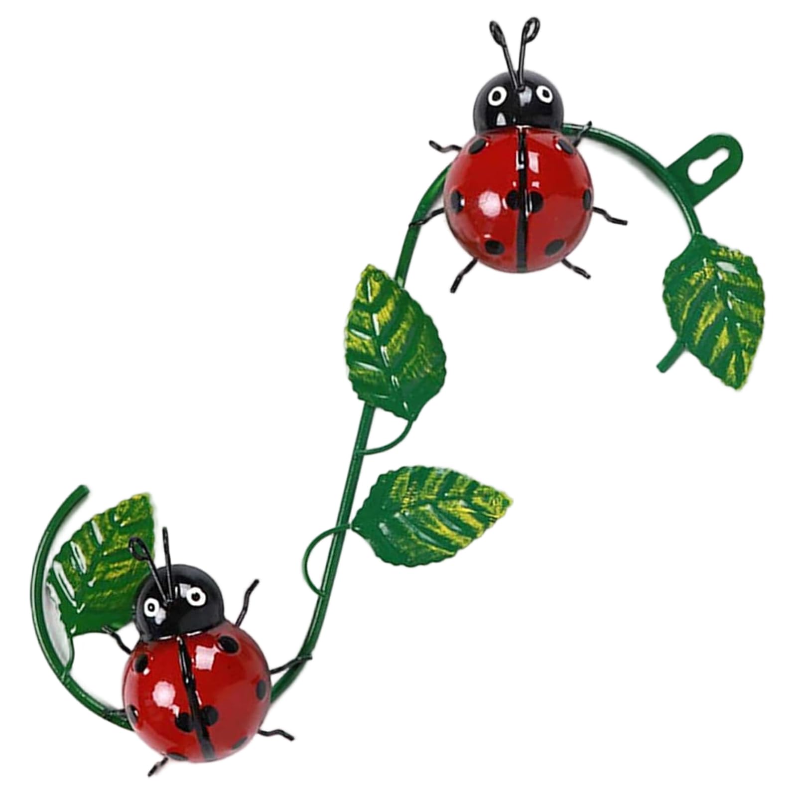 Wxyestna Metal Wall Art, Hanging Ladybug with Green Leaves Wall Decor for Living Room Garden Yard Patio Fence