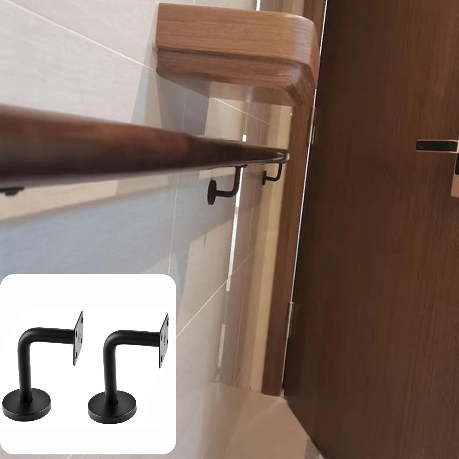 Juego de soportes para pasamanos Docache – Soportes para pasamanos de acero inoxidable con diseño plano negro para barandillas, pasillos, barandillas de madera, balaustres (6 unidades)