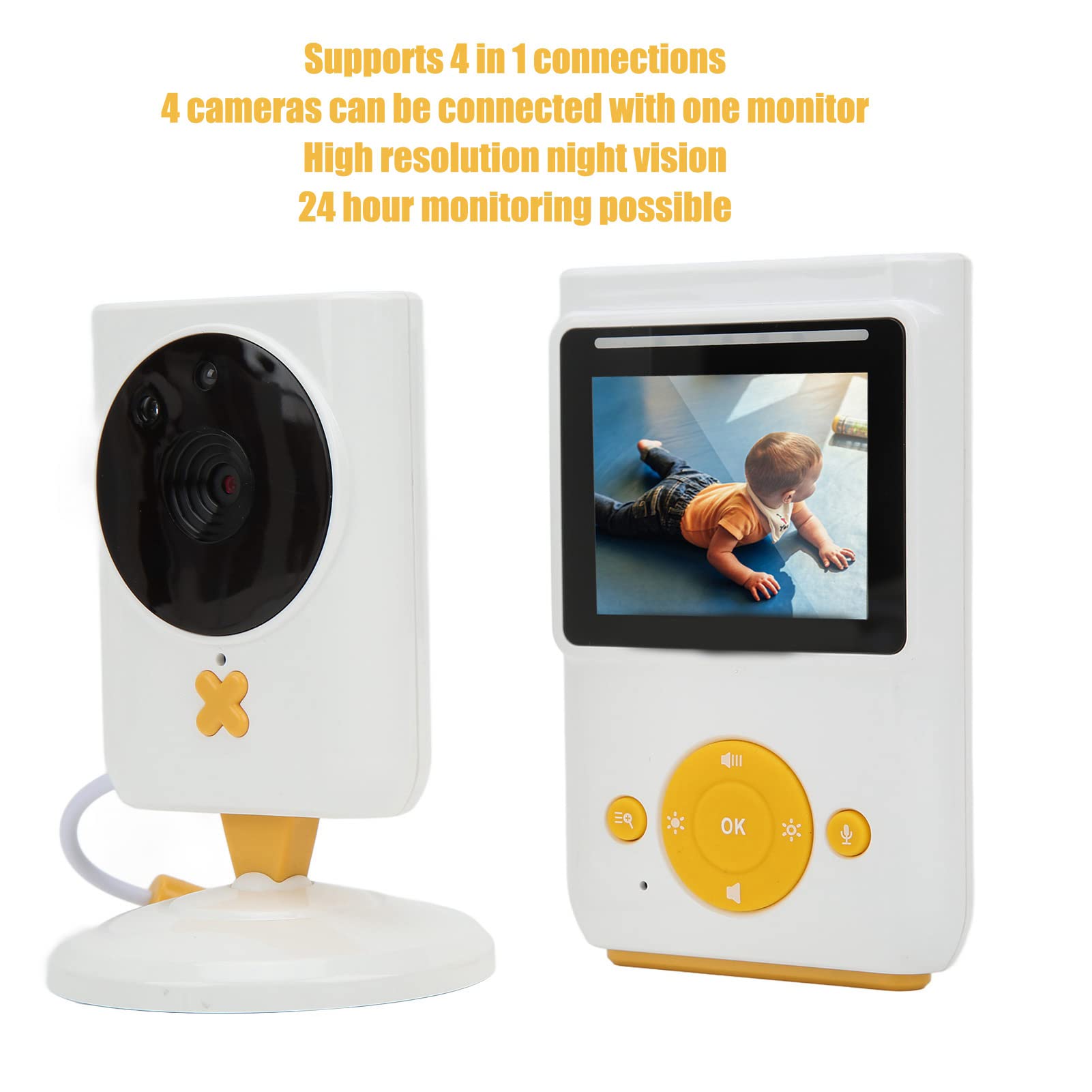 Elektroniczna Niania Z Kamerą, 2.4 Calowy Wyświetlacz LCD Night Vision 2.4GHZ 200m~300m Zasięg Transmisji Wideo Niania, Automatycznego Budzenia Vox 750mAh Dla Niemowląt AC100-240V(EU)
