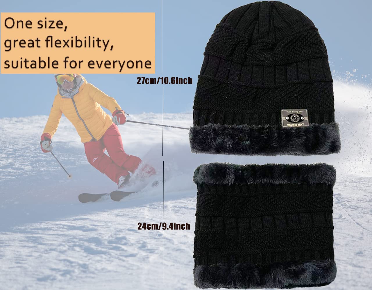 FCHITOP Cappello Uomo Invernale Berretto Uomo in Maglia con Sciarpa 2 Pezzi Cappello da Sci all'aperto e Set