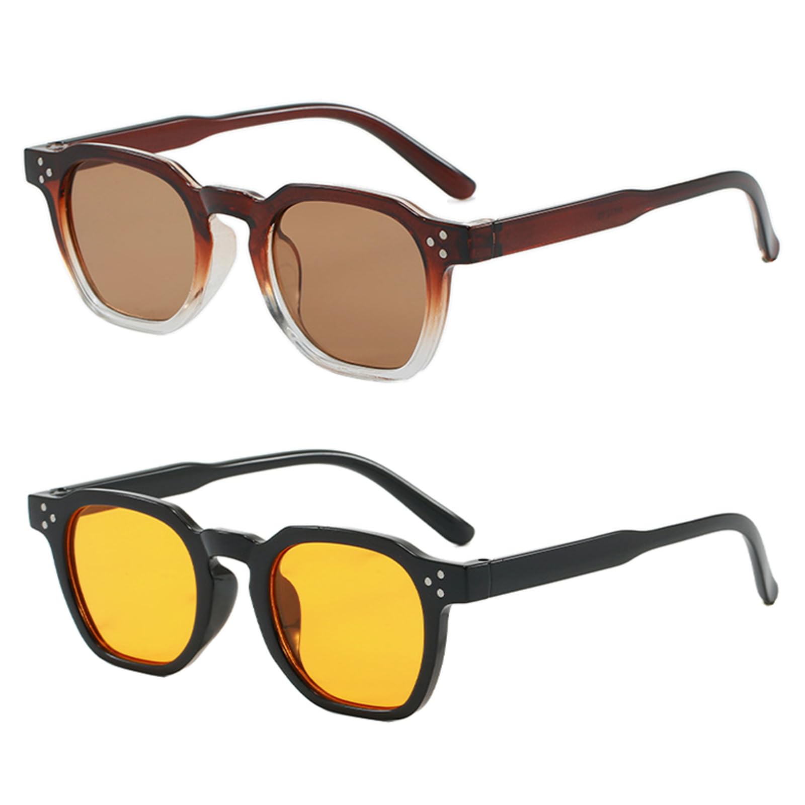 2 Pcs Night Driving Glasses for Men and Women, for Outings and Fashion Styling's Day Night Glasses for Men, for Fishing and Driving Nights Riding Eyewear for Bike Mens (Black and Brown)-image-49