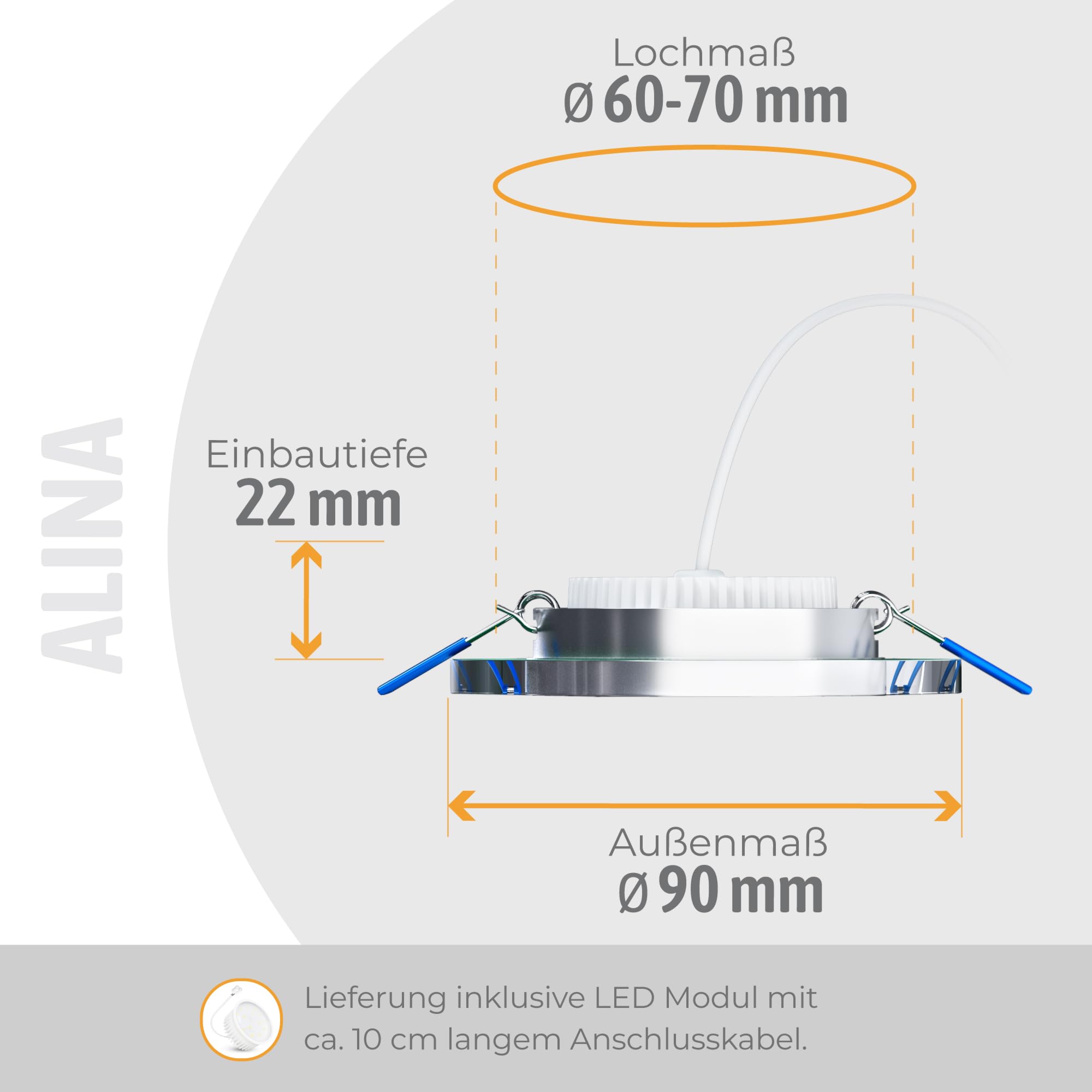 SSC-LUXon Glas LED Decken Einbaustrahler Einbauleuchte dimmbar & super flach (30mm) runde Form mit 6W LED Modul warmweiß 2700K