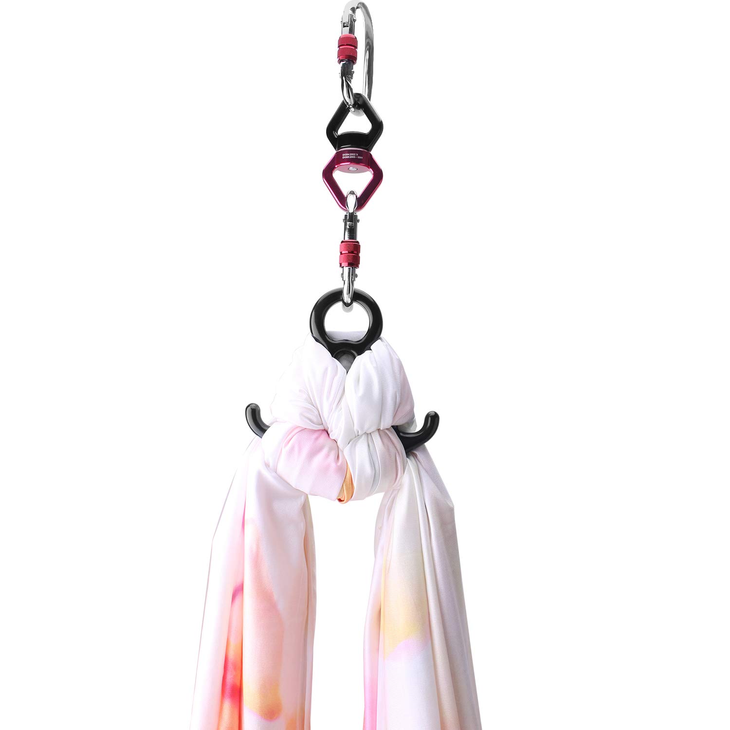 Aerial Silks 13 Yards Hardware Kit Medium stretch Aerial Yoga Hammock Acrobatics- Include Carabiners,Rescue 8,Swivel, Height Adjustment Strap, Portable Storage (Petal)