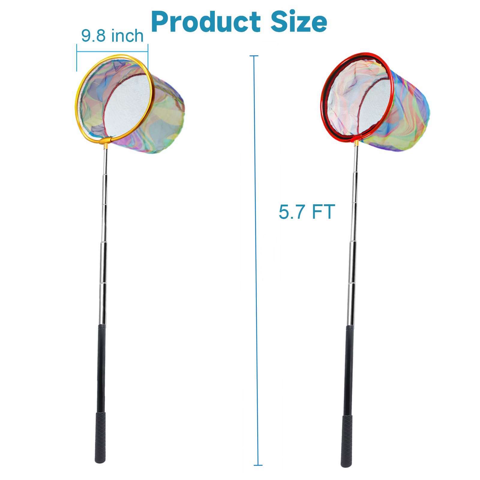 2 Packungen einziehbares Fischernetz, leichter Kescher für Kinder, Teleskop-Kinder, Fische, Schmetterling, Fangnetz für Outdoor-Aktivitäten