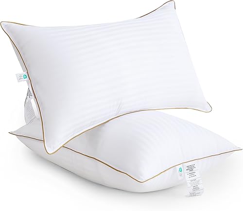 Juego de 2 almohadas de cama, almohadas de hotel de tamaño estándar, almohada alternativa de plumón suave para personas que duermen de lado, de