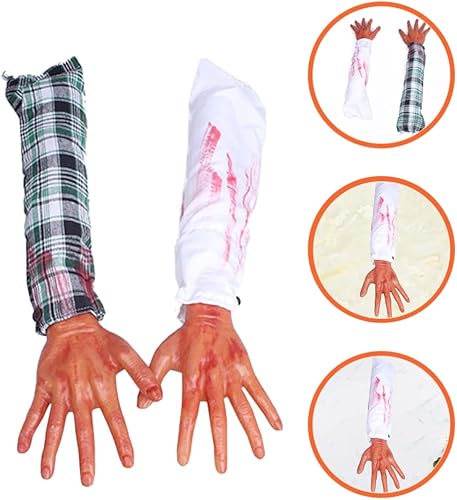Miniatura 3 de Gadpiparty 2 piezas de decoraciones de manos falsas de Halloween, aterradoras manos rotas, cuerpo de broma, accesorios de fiesta para Halloween,