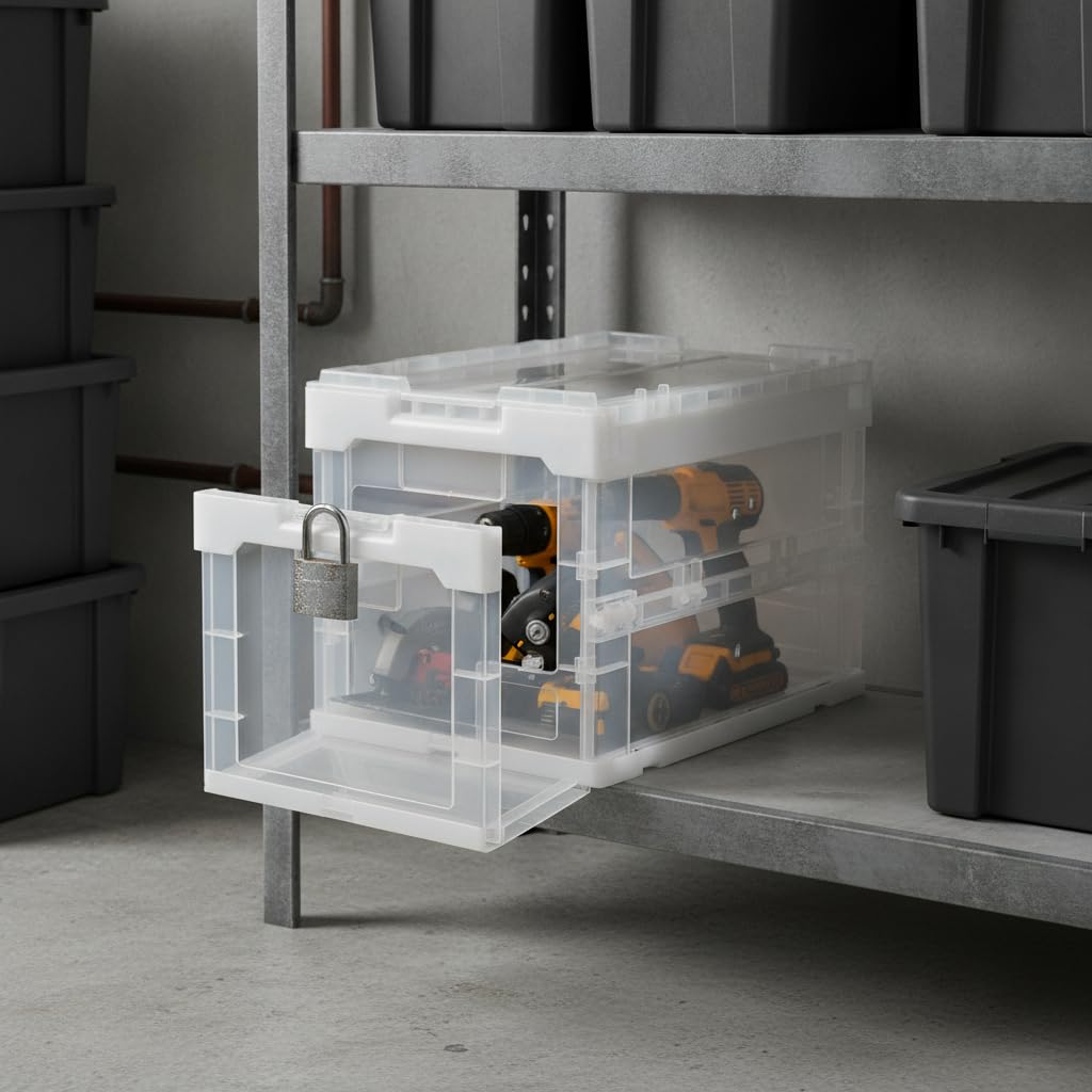 Caja Almacenamiento Plegable Industrial, 36x26x28.5cm Transparente