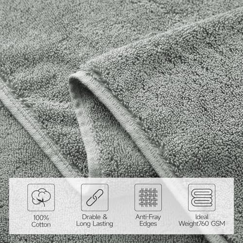 REDKISS Large Bath Towels Set 2 Piece, 100% Cotton, 31x63 in,Heavyweight 760GSM, Highly Absorbent & Quick Dry, Super Soft Luxury Bath Towel for Bathroom,Hotel Collection - Gray - Image 4