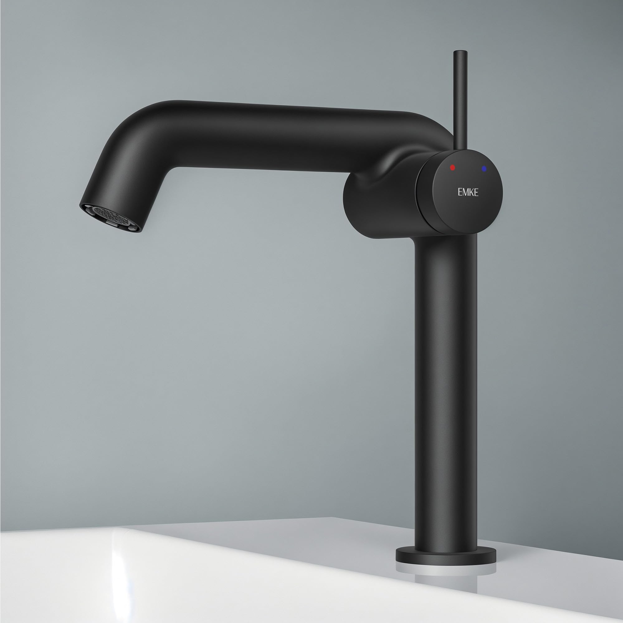 EMKE Grifo de baño negro mate, 222 x 200 x 76 mm, latón, cartucho de cerámica, grifo de baño, grifo con aireador, grifo de lavabo, grifo mezclador de lavabo de fácil instalación