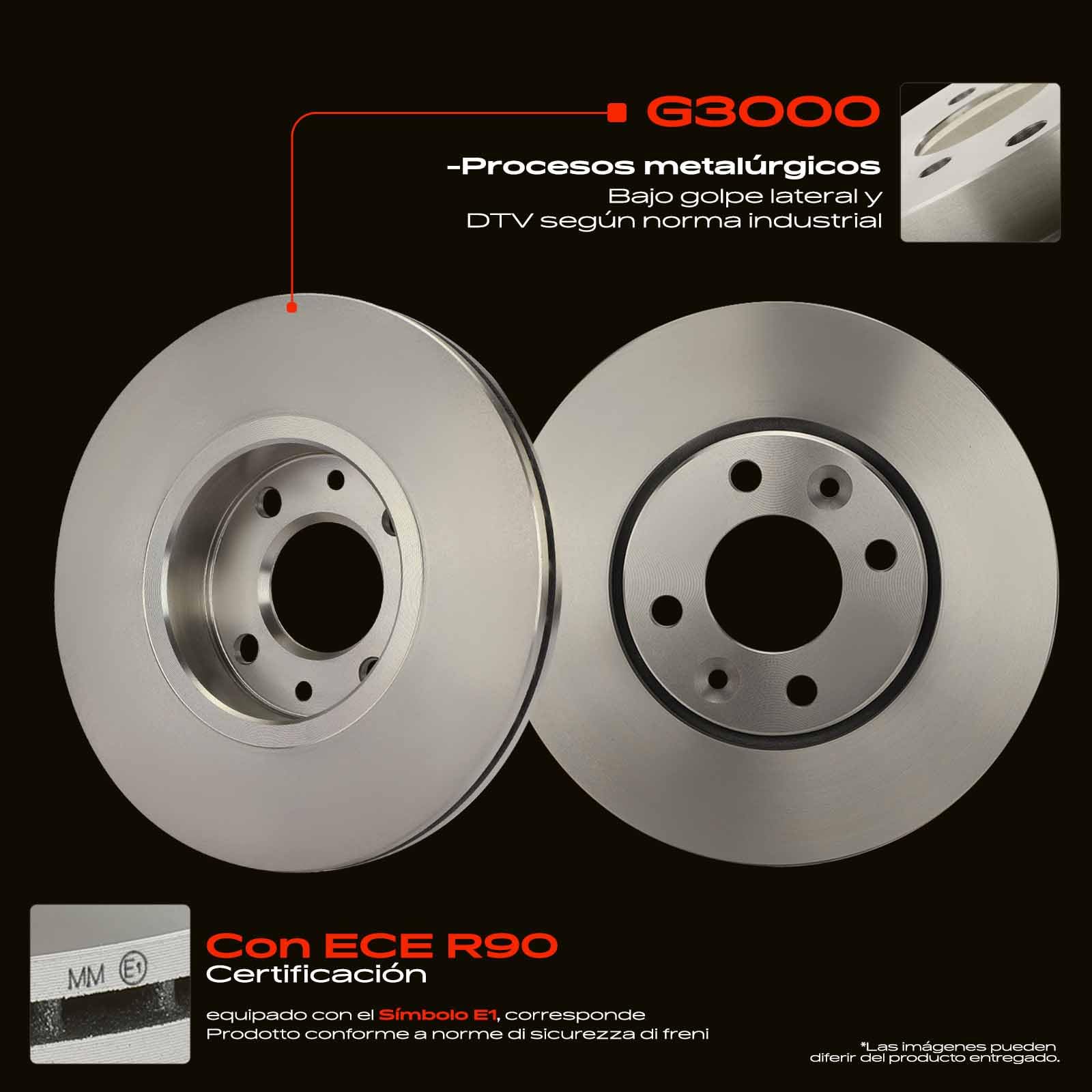 Frankberg Juego de frenos con 2 discos de freno y 4 pastillas de freno delanteras. Compatible con Logan MCV KS Note E11 NE11 Clio III BR0/1 CR0/1 Grandtour Replace# 0990781X