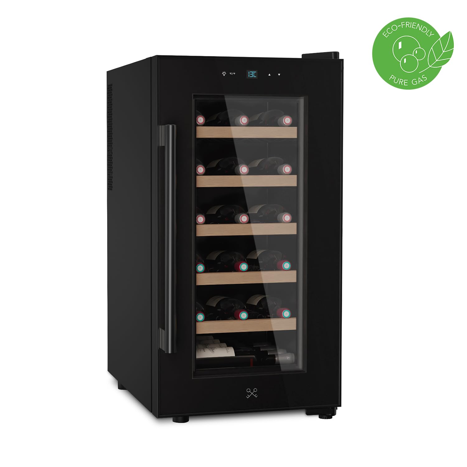LES PETITS CHAMPS Vinoteca 18 Botellas CAVCB18 Black Edition, 50L, 5 Estantes, Regulable de 11 a 18°C, Enfriamiento Termoeléctrico, Diseño Elegante, LED, Anti-UV