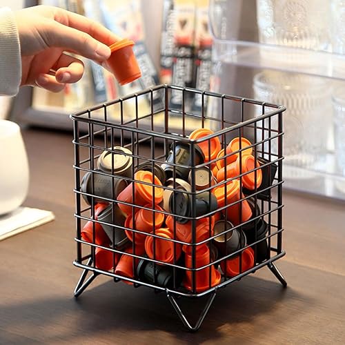 Miniatura 2 de Cestas de cápsulas de café  Cesta de almacenamiento de cápsulas de café de metal de gran capacidad  Decoración moderna de cesta de café para