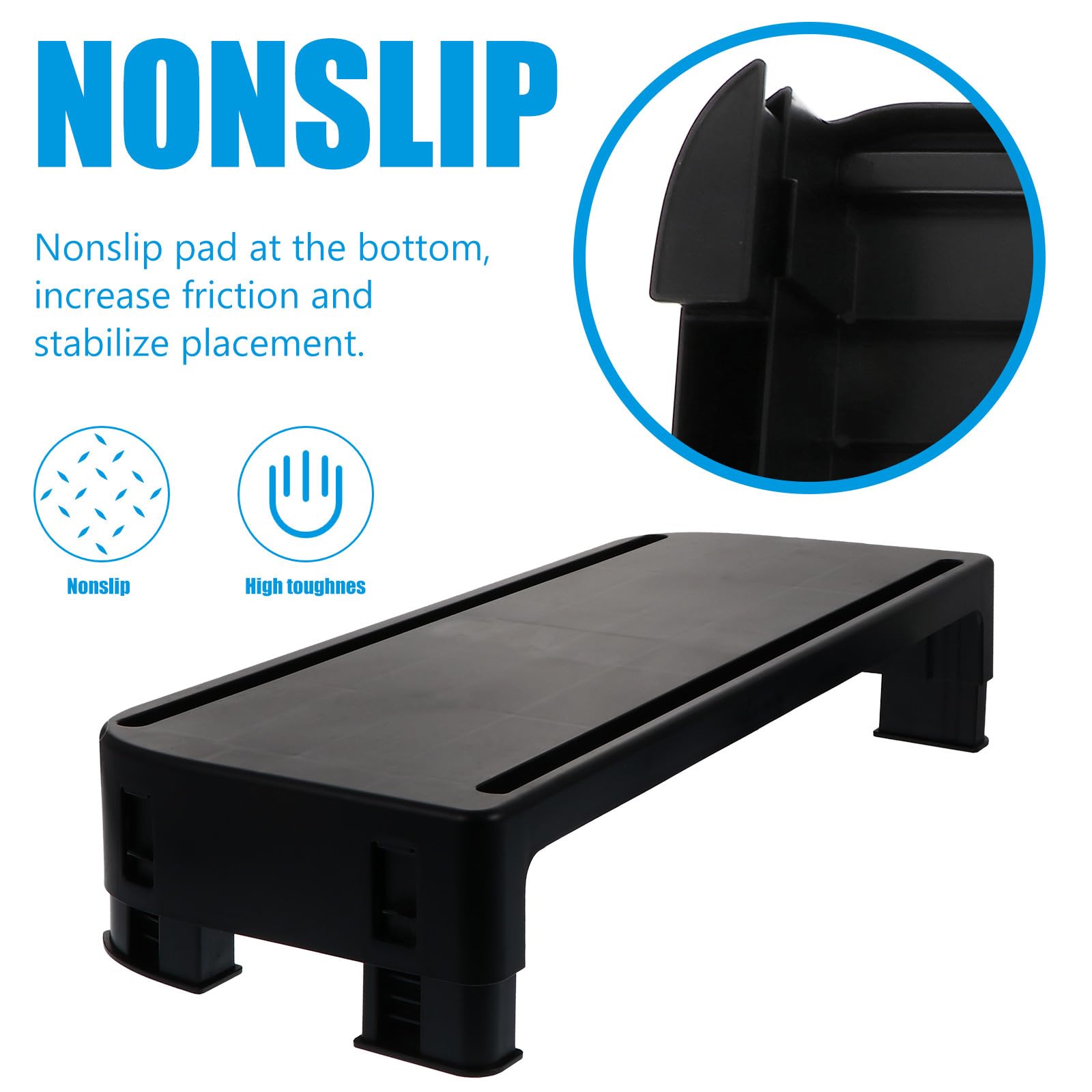 Supporto per Monitor del Computer Regolabile in Plastica Nero, Scaffale Alza Monitor per Organizzare Scrivania Posizionamento Stabile, per Ufficio
