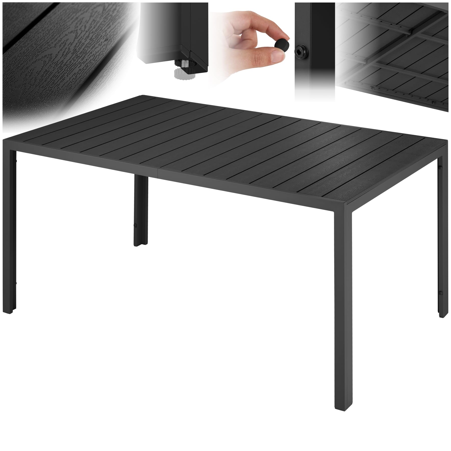 Table à Manger Extérieur en Aluminium Aspect Bois 150 x 90 x 74,5 cm Résistante aux intempéries Réglable en Hauteur