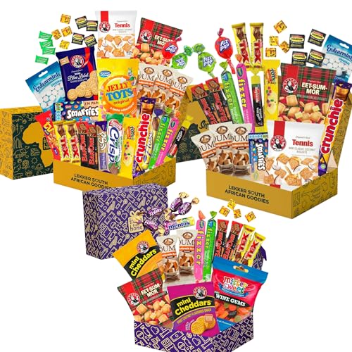 South African Snack & Candy Bundle: Ouma Rusks, Smarties, Chocolate Bars, and Exotic Snack Boxes – 83 Total Units, Elegantly Gift-Packaged