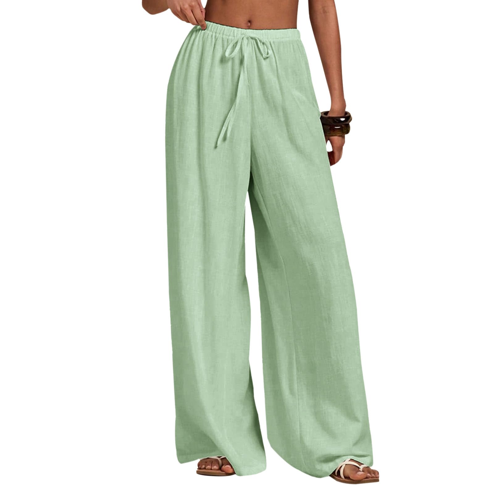 Pantalones Palazzo Mujer Lino Verano Elásticos Anchos con Bolsillos
