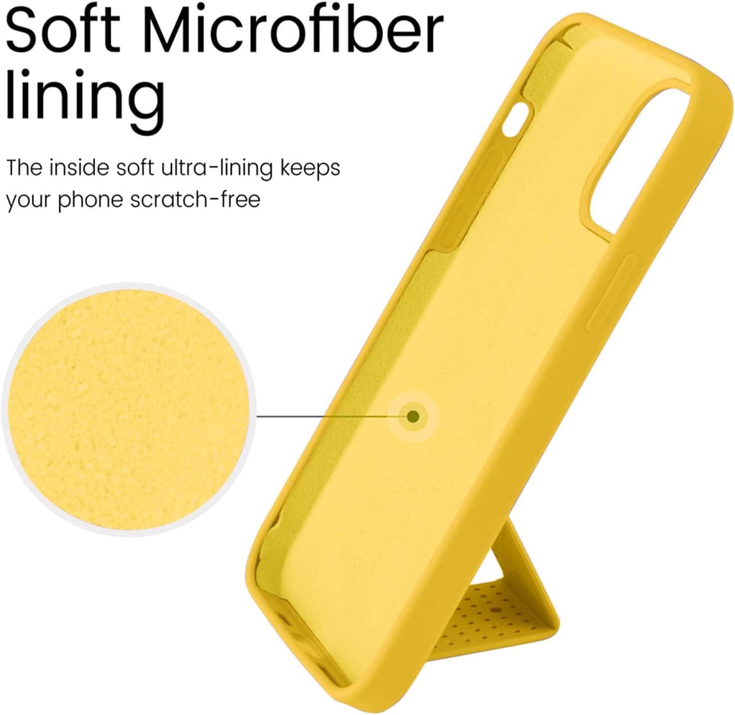 LAUDTEC Silicone Kickstand Case Compatible with iPhone 14 Plus, Vertical and Horizontal Stand Hand Strap Metal Kickstand Cover, Flexible Soft Liquid Silicone Stand Case for iPhone 14 Plus (Yellow) - Image 4