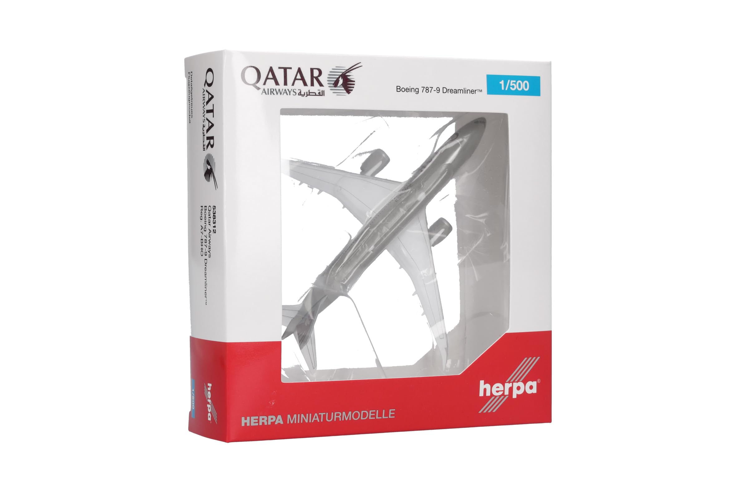 Herpa Modellflugzeug Qatar Airways Boeing 787-9 Dreamliner - A7-BHO, Miniatur im Maßstab 1:500, Sammlerstück, Flugzeug Modell ohne Standfuß, Metall