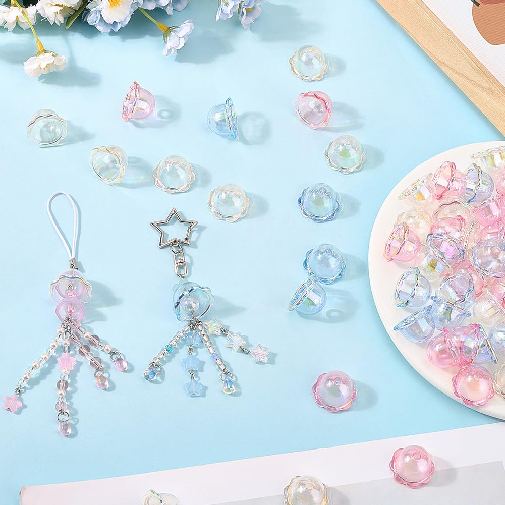 SUNNYCLUE 1 Box 60Pcs Acrylic Jellyfish Beads Flower capss Beads Plastic Transparent Trumpet Lily of The Valley Bell Floral Cone capss Charms for Jewellery Necklace Bracelet Earring Making DIY Crafts - Image 3