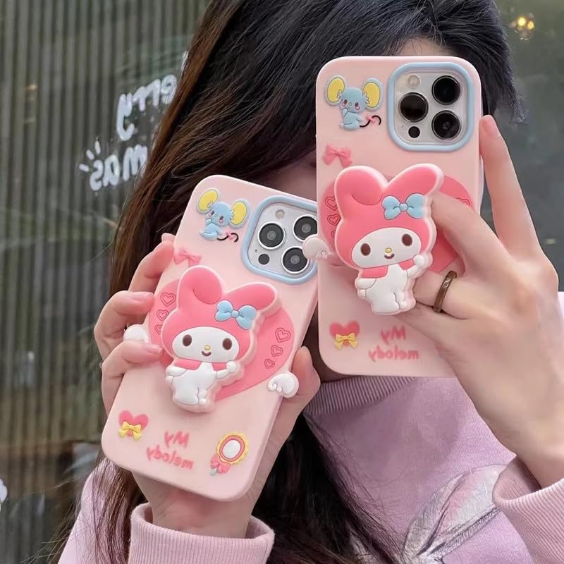 Image of COVERLY Cute 3D My Melody Cinnamoroll Cartoon Case,Full Protective Case Kawaii Adorable Kitty Pink Bunny Pop Case Holder Silicone Fashion Aesthetic Cover for Apple iPhone 15 Pro Max