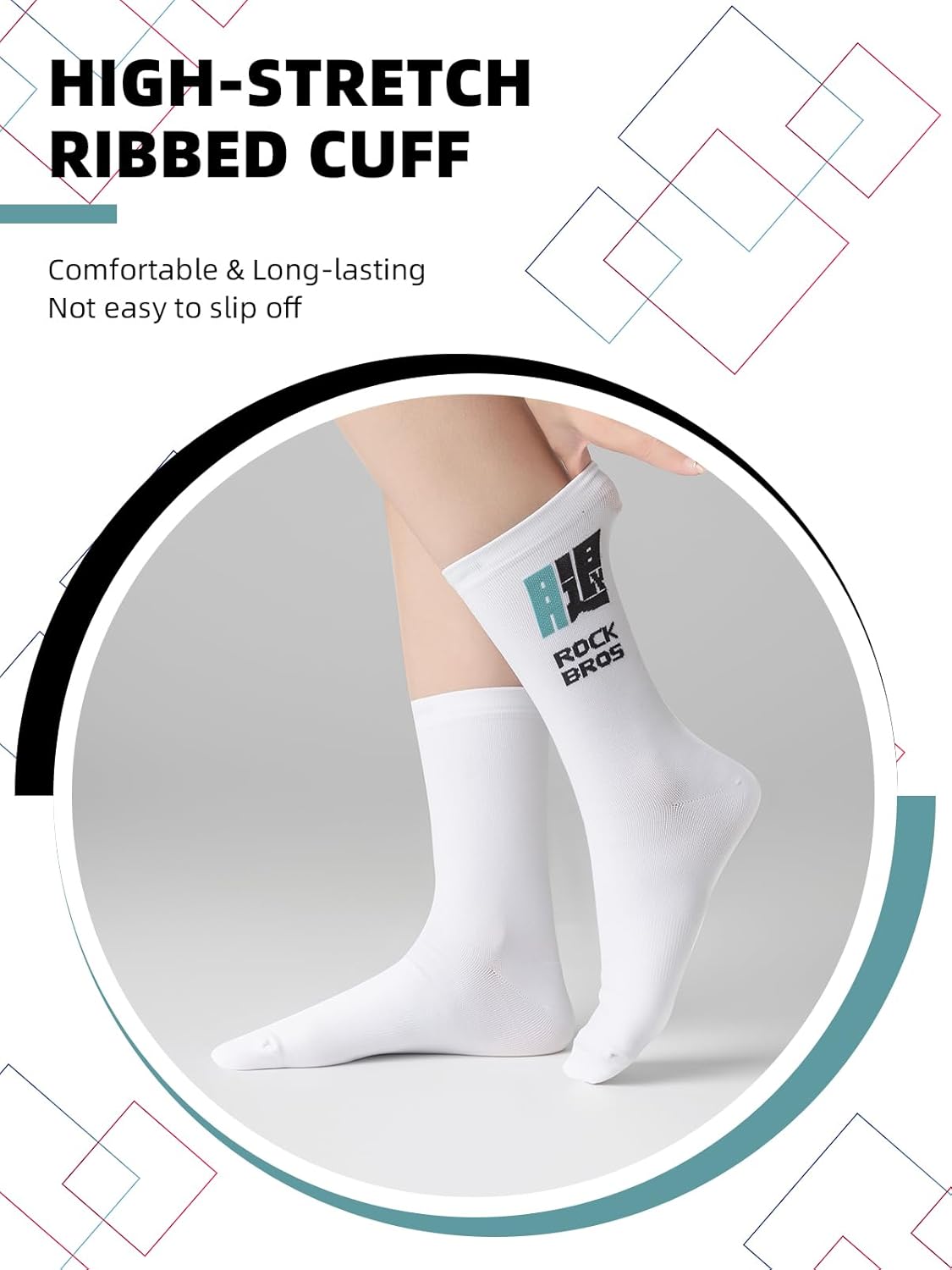 ROCKBROS Cycling Socks, Mountain Bike Socks, White Cycling Socks for Men Women, Compression Fit, Suitable for Running, Hiking - Image 3