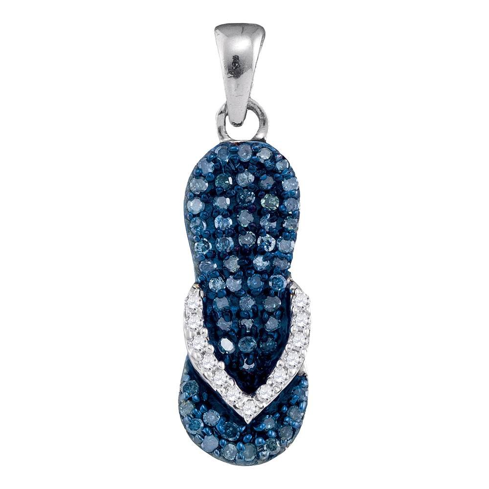 Sonia Jewels 10K White Gold Channel Set Blue & White Sandal Shoe Diamond Pendant Charm (.30 cttw.)