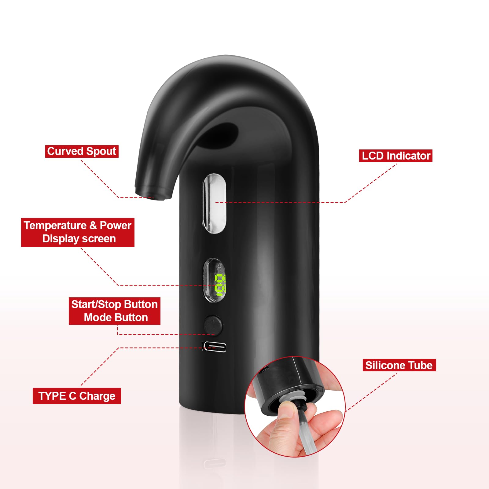 Aireador de vino eléctrico, decantador de vino automático de un solo toque para vino tinto y blanco, dispensador de vino, vertedor de vino, regalos de vino para amantes del vino (negro) 7