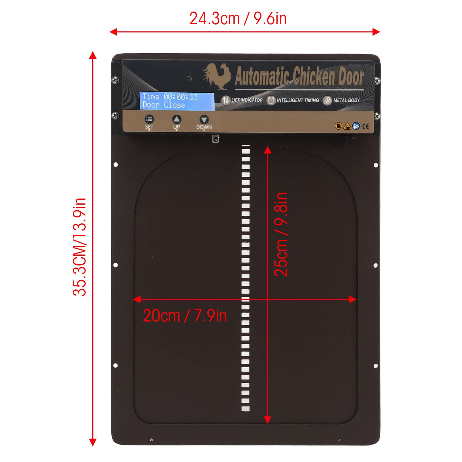 Porta automatica per pollaio, display a LED in alluminio Porta per pollaio apriporta per polli con timer, rilevamento della luce e telecomando per allevamenti domestici intelligenti, alimentata a ba