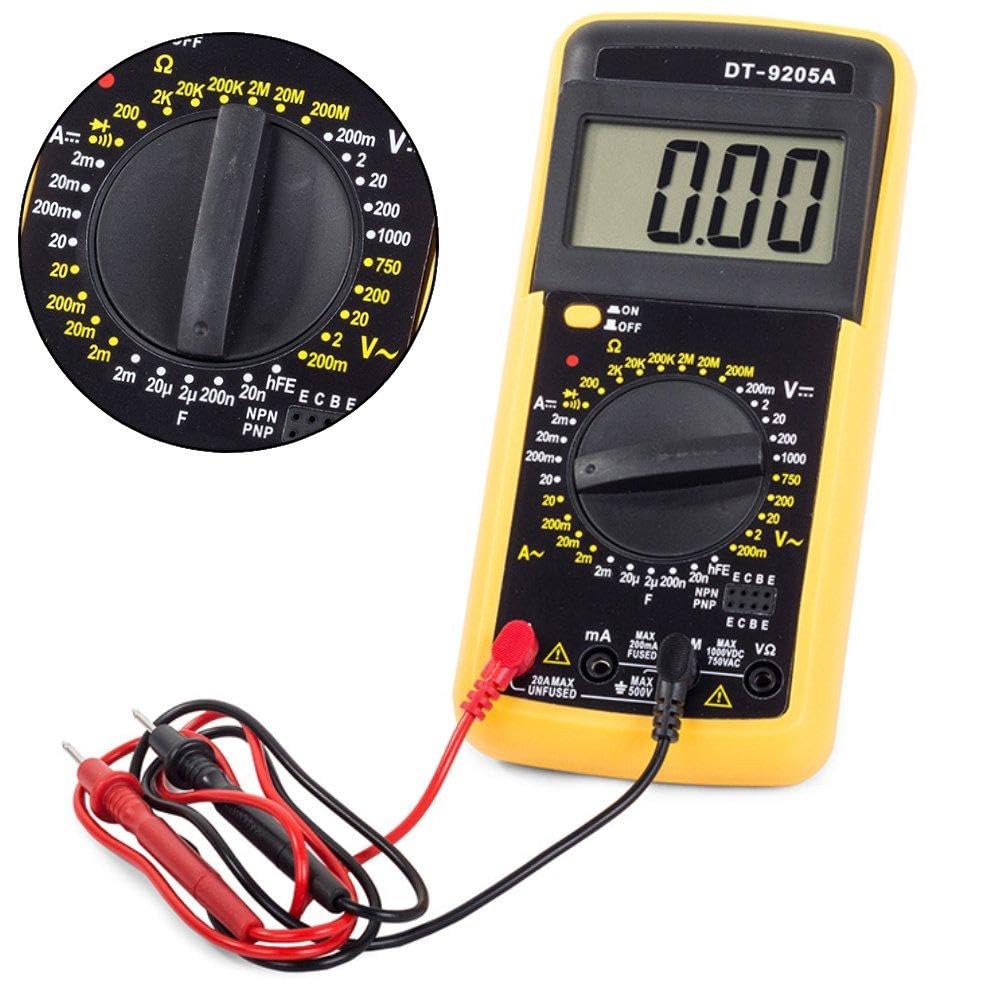 Professional Multimeter AC DC Voltage Current Resistance Capacitance HFE Diode Tester Professional With Buzzer (9205A) Digital Multimeter (2000 Counts)