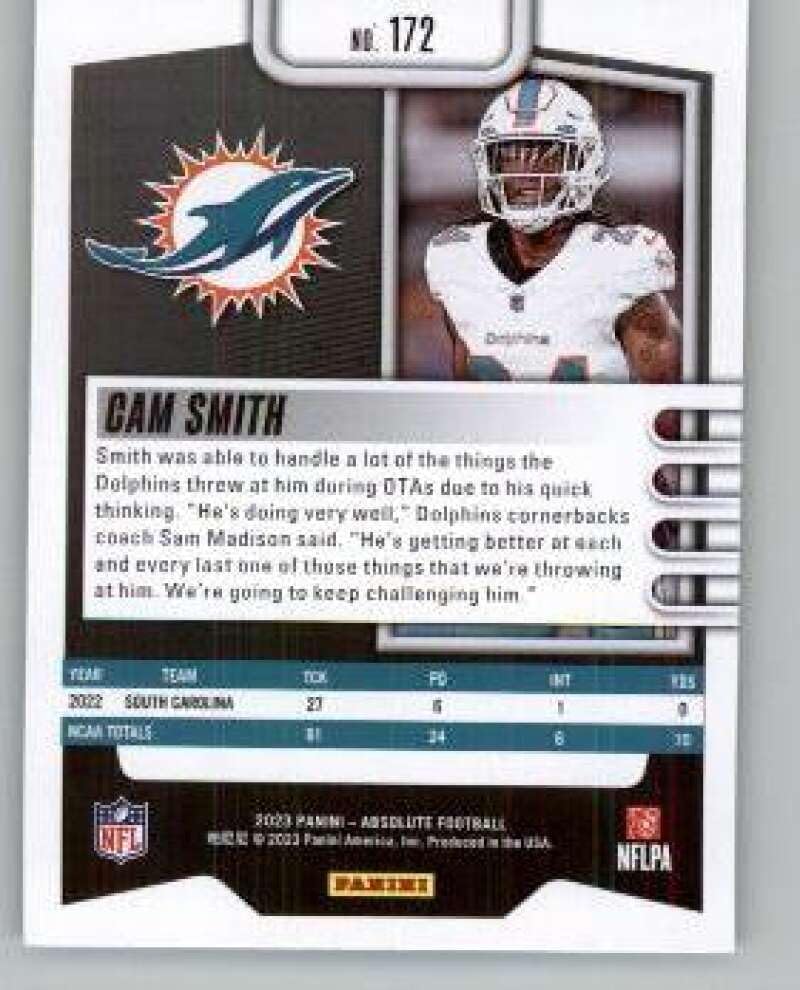 Miniatura 2 de 2023 Absolute #172 Cam Smith RC Rookie Miami Dolphins NFL Football Base Trading Card