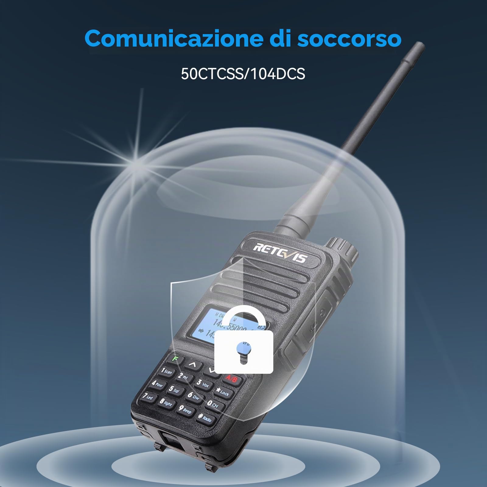 Retevis RT85 Walkie Talkie a Lungo Raggio, Radio Ricetrasmittenti Dual Band, 200 Canali DTMF 1400mAh Torcia LED; Professionali Walkie-Talkie Ricaricabili per Caccia, Escursionismo (Nero, 2Pz)