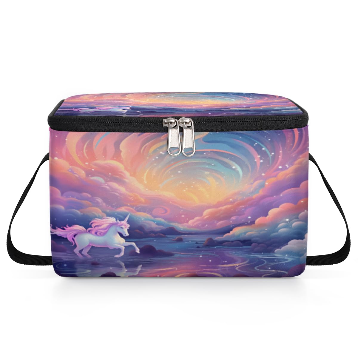 GzLeyigou Unicorn in Fairyland Lunch Bags for Women Men 9 Cans, Hot & Cold Food Delivery Bag Insulated Grocery Bag Insulated Lunch Box Colorful Cloud Cooler Bag for Office Work Picnic Beach