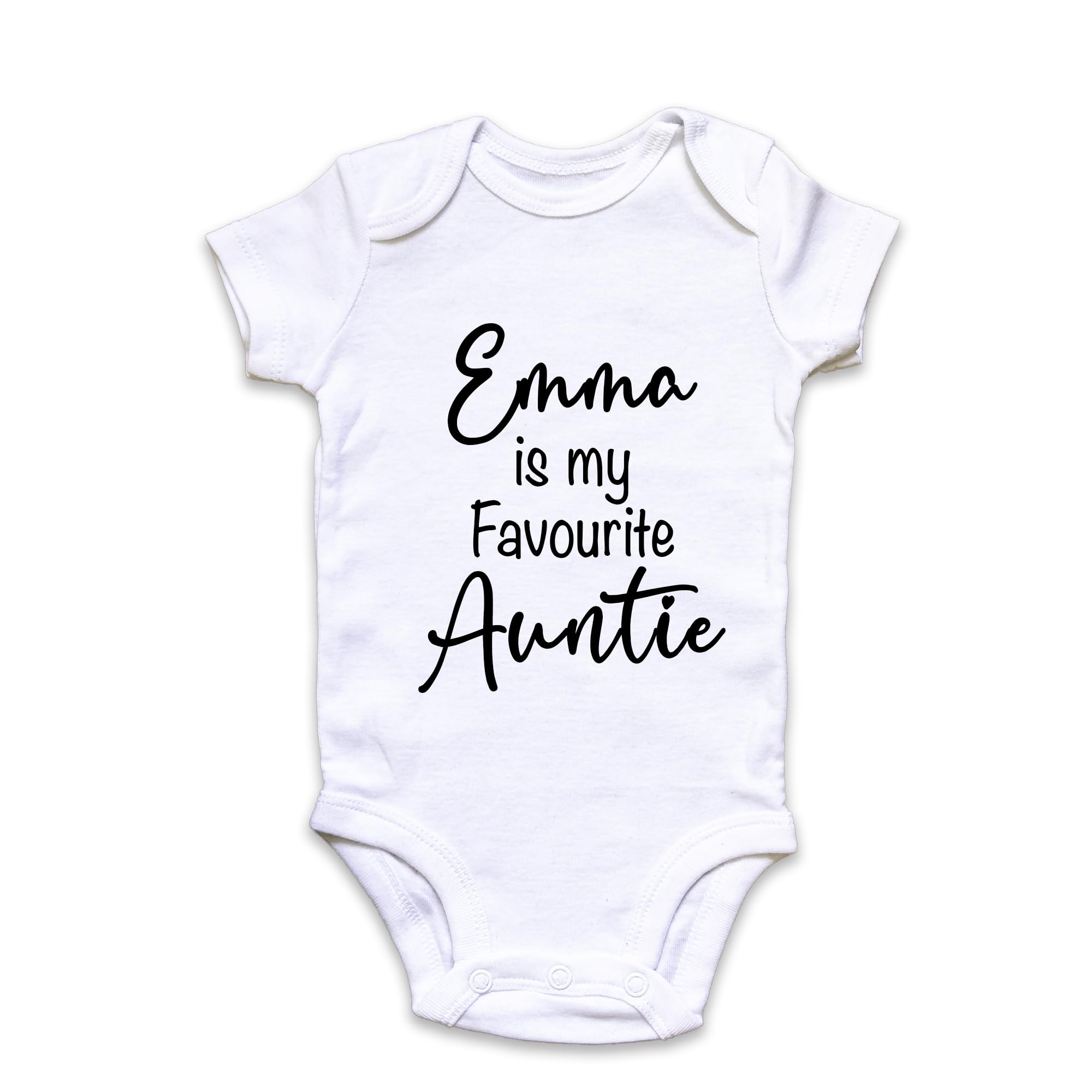 Fuzzy Cactus Personalised Name is My Favourite Auntie Baby Grow Vest - New Baby - Sister Baby Announcement (White, Newborn)