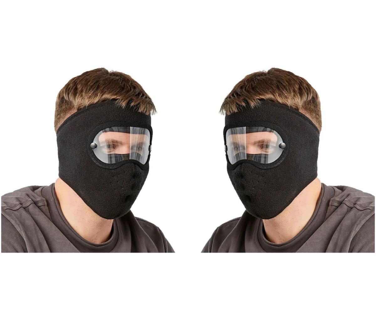 Homeistic Applience Winter Face Mask Windproof and Thermal Warm Fleece Full Face Mask Removable Eye Protection Screen Goggles Face Mask for Bikers Bike Mask for Men and Women (Black, Pack of 2)-image-35