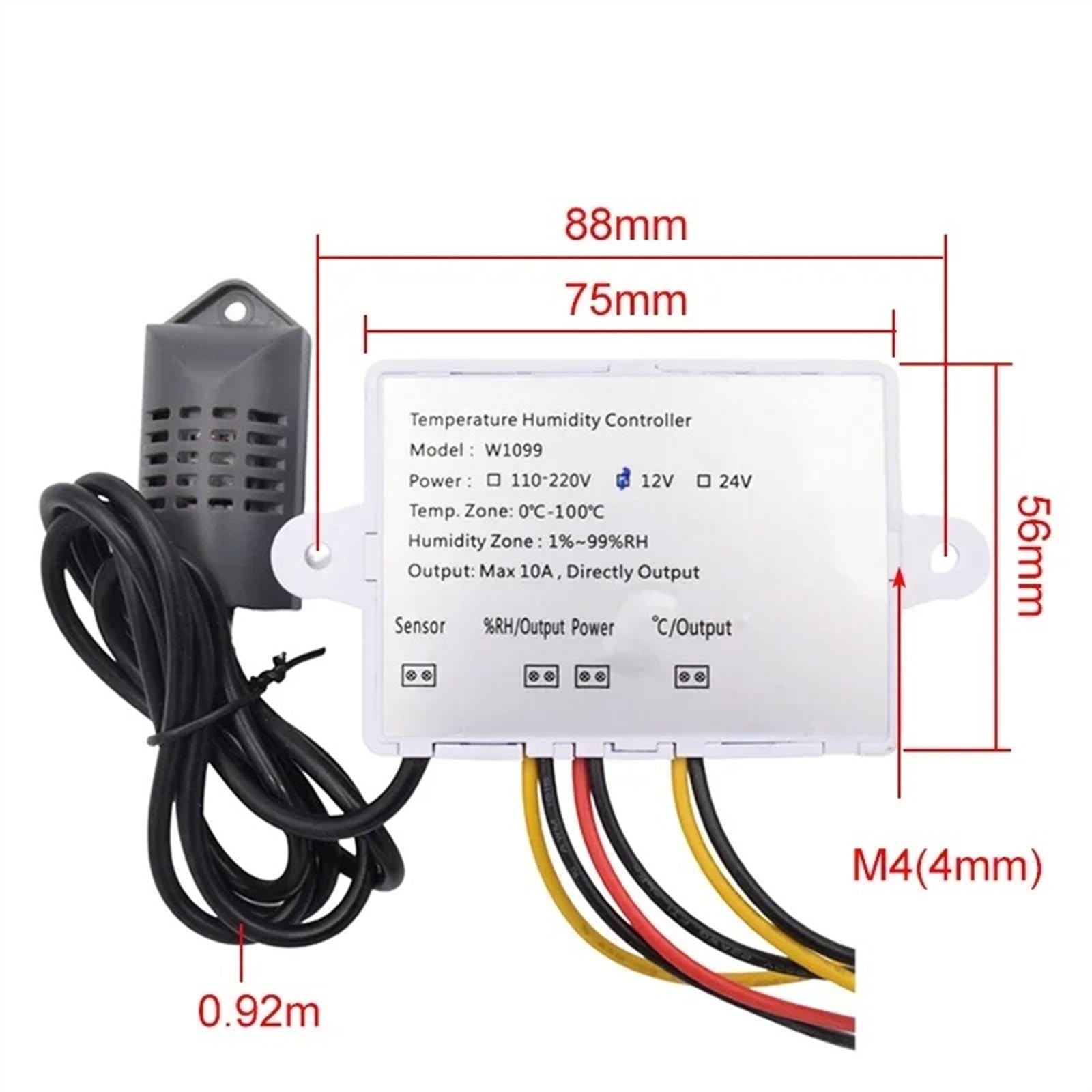 W1099 110V 220V 12V 24V Regolatore di temperatura e umidità digitale a LED for incubatrice Termometro Igrometro Sensore Termostato